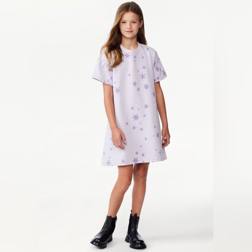 Free Assembly Girls Large Purple Stars Sweater Dress NWT